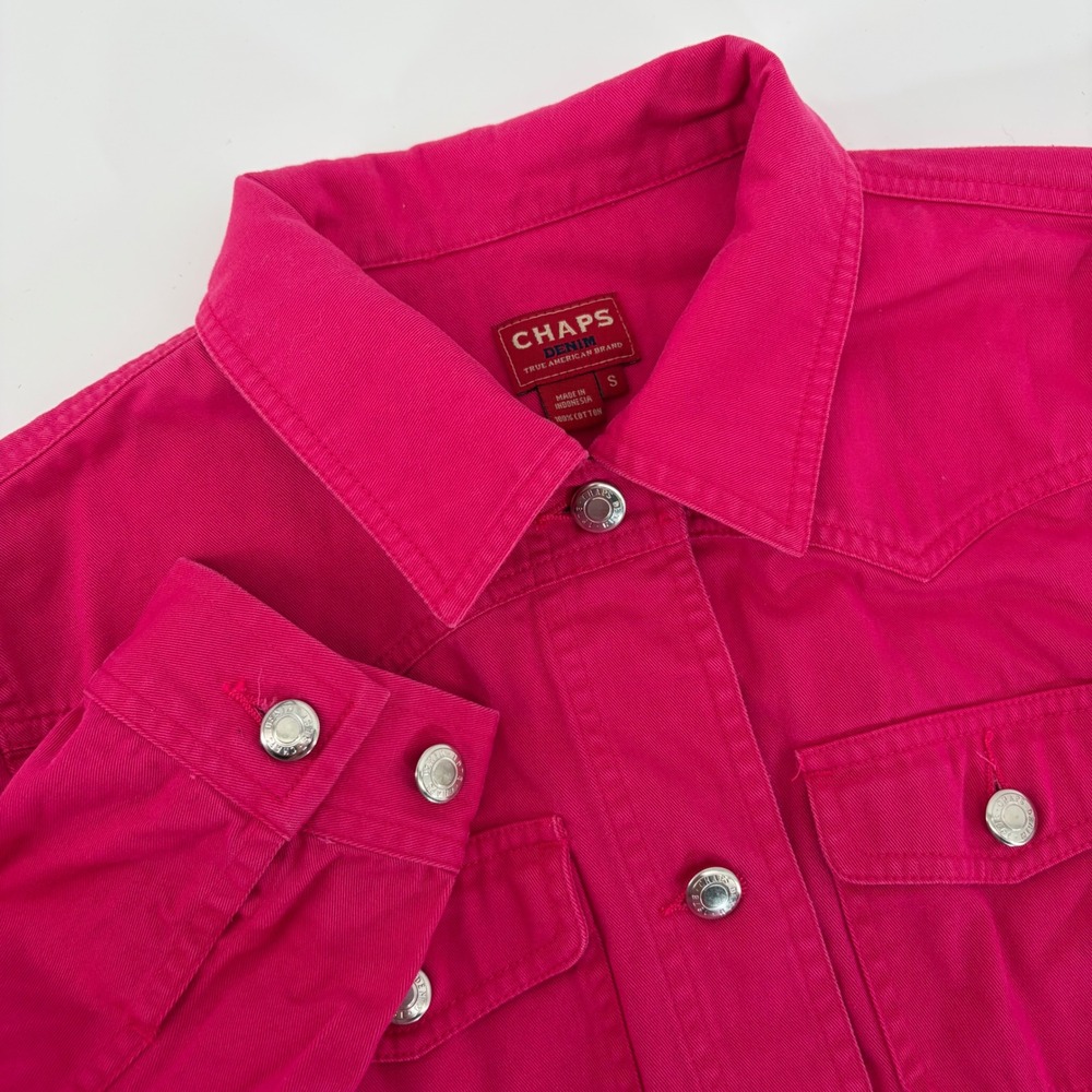 Chaps Denim Pink Trucker Jacket Womens Small Hot Pink Cotton Western Jean Jacket